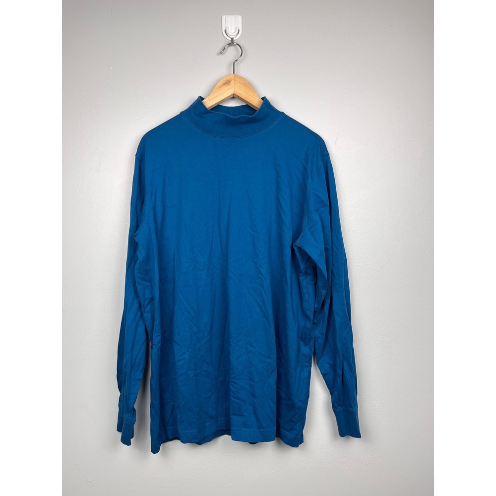 Lands End Super-T Blue Mock Neck Shirt L/T Tall Gorpcore Minimalist Basic